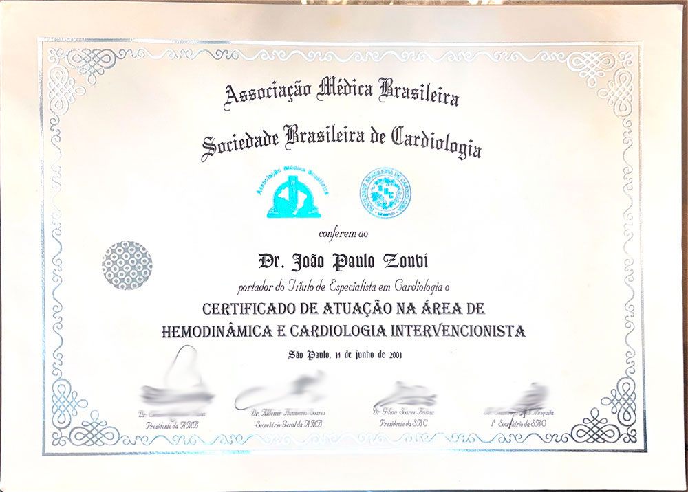 Certificado de Atuação na Área de Hemodinâmica e Cardiologia Intervencionista (AMB / SBC)