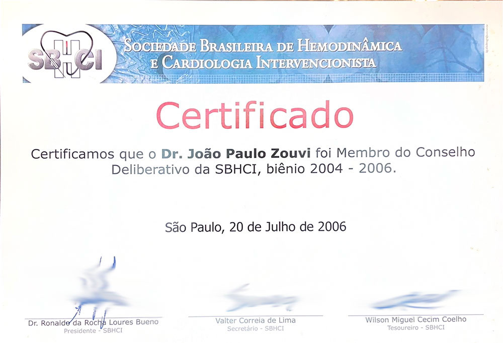 Certificado de Participação no Conselho Deliberativo da SBHCI